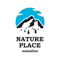 Vintage Bagde mountain hill logo design vector, wilderness and outdoor label, nature landscape adventure illustration