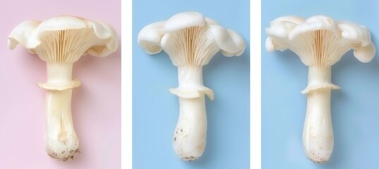 Oyster mushroom pleurotus ostreatus on subtle pastel background for aesthetic appeal