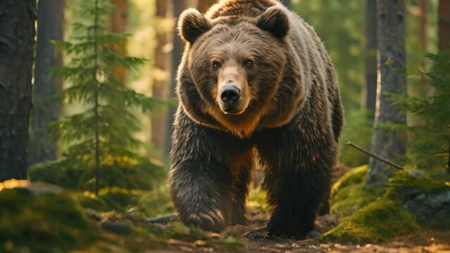 Brown bear in the forest. Dangerous animal in the forest. Wildlife scene, A brown bear in the forest, depicted in a close-up view of a wild animal, AI Generated