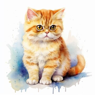 Exotic Shorthair, watercolor, painting, colorful