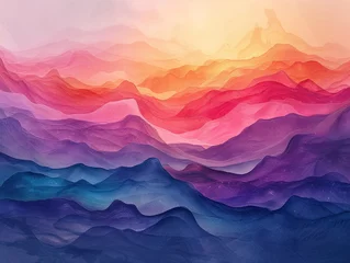 Poster Abstract digital art, fluid colors merging in a dreamlike landscape , minimalist © NatthyDesign