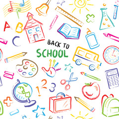 Concept of school background. Seamless pattern with doodles. Colorfull Vector
