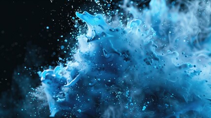 Slow Motion Blue Liquid Explosion in 3D Illustration with Alpha Channel, DOF, and Matte Mask