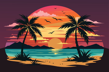 Fototapeta na wymiar design-a-sunset-beach-scene-a-summer-t-shirt.eps