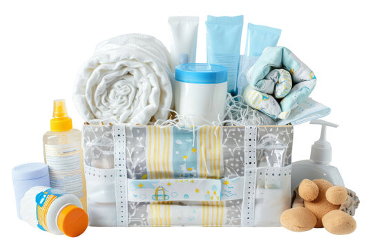 A diaper caddy brimming with essential baby items for easy access and organization