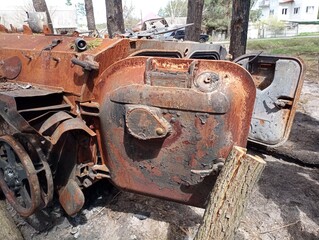 war in Ukraine. Burnt equipment