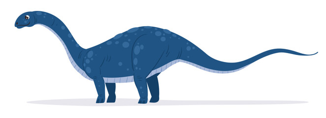 Apatosaurus dinosaur. Cartoon large sauropod dinosaur, herbivorous ancient dino, cretaceous reptile flat vector illustration. Cute apatosaurus dinosaur © GreenSkyStudio