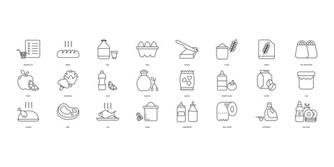 Grocery icons set. Set of editable stroke icons.Vector set of Grocery - obrazy, fototapety, plakaty