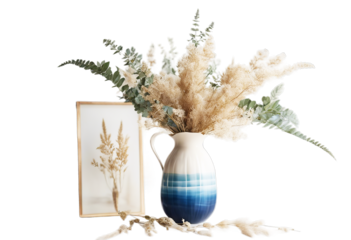 Native flower Temp vase dried Including modern Amaranthus background Stylish white Parchment boho stripe Stirlingia cream Photographed Ruscus blue arrangement leaves Fern
