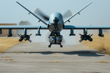 Fototapeta premium Military drone flight using artificial intelligence for combat missions AI Generative