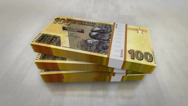 Zimbabwe money Zimbabwean dollars pile pack. Concept background of economy, banking, business, crisis, recession, debt and finance. ZWL 100 banknotes stacks 3d.