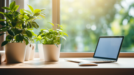 Serene Desk Layout with Tech and Houseplants - 768136445