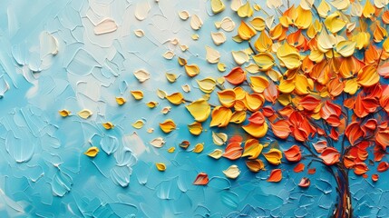 Vibrant abstract tree  colorful leaves on hanging branches   3d wallpaper for interior mural