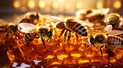 Close-Up of Bees on Honeycomb - 768136669