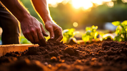 Hands Preparing Soil for Planting - 768136825