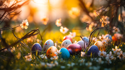 Easter Celebration with Colorful Eggs in Nature - 768136840