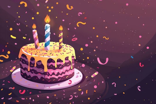 Illustration of a beautiful birthday cake, symbolizing joy and celebration. This image conveys a concept of happiness and greeting for birthdays.