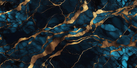 Elegant Blue and Gold Marble Texture for Luxury Background. Luxurious pattern with intricate veins, perfect for premium design backgrounds or elegant wallpapers.