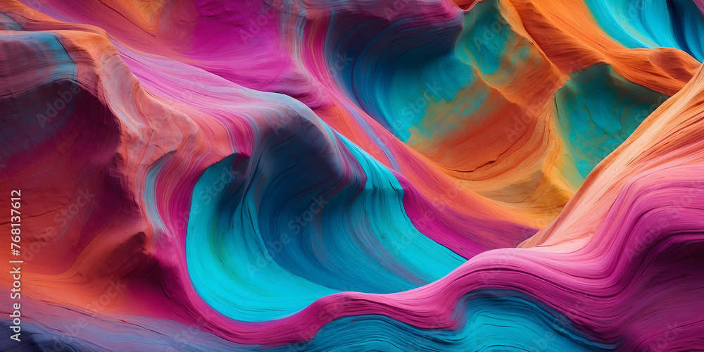 Poster vibrant abstract colors flow on canvas art, waves, capturing the fluidity and dynamic motion of colo