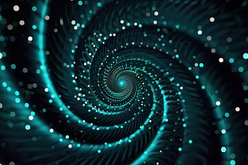 Abstract background spiral with glowing points in black and green