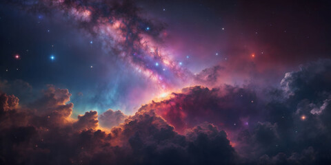 Stunning Cosmic Sky with Vibrant Nebula and Stars, milky galaxy.
