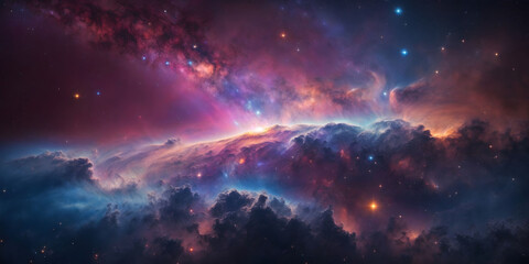 Stunning Cosmic Sky with Vibrant Nebula background with stars.