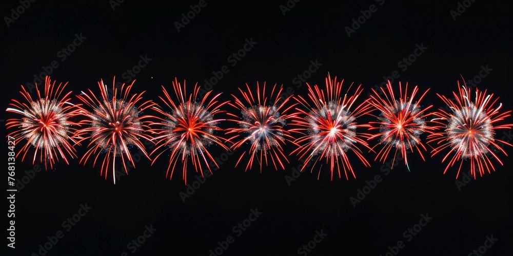 Poster fireworks display on black background, panoramic view, with copy space area for text or logo generat