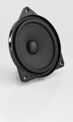 Small loudspeaker taken from auto audio system placed on white surface
