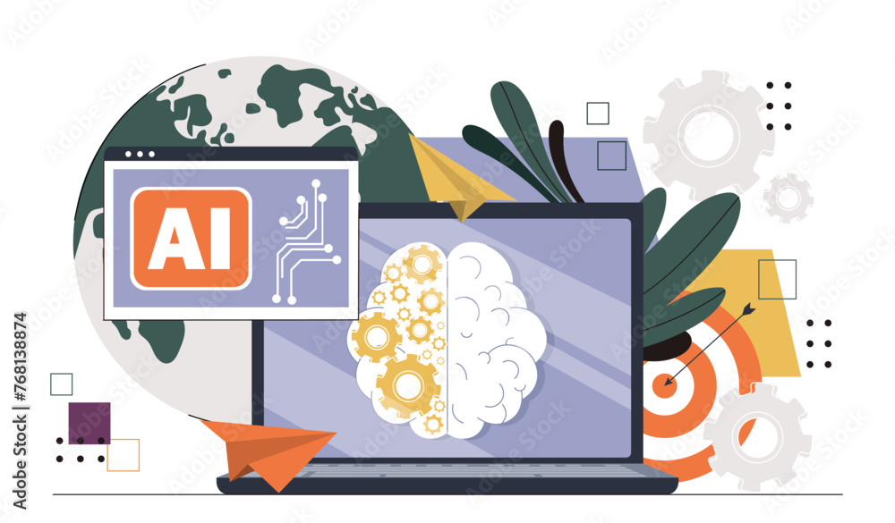 Aufkleber ai at laptop concept. artificial intelligence and machine learning. chatbot and virtual assistant an