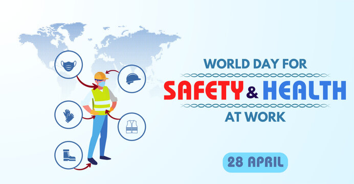 Workplace Guardians: World Day for Safety and Health Through the Lens. Campaign or celebration banner design
