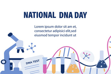 National DNA Day. April 25. A laboratory technician examines human DNA.Template for background, banner, card, poster. vector illustration.
