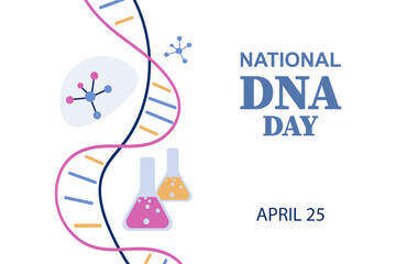 National DNA Day. April 25. A laboratory technician examines human DNA.Template for background, banner, card, poster. vector illustration.