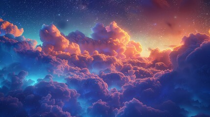 Obraz premium Surreal scene of colorful clouds and glowing stars in night sky