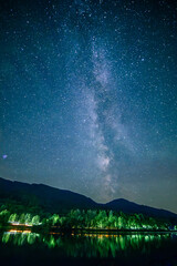 Die Milchstraße über dem Campingplatz Demmelhof in der Nähe von Bad Tölz