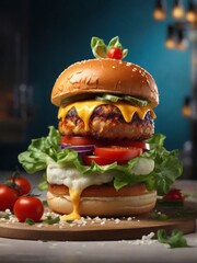 Large hamburger with greens and tomatoes - 768141027