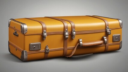big yellow travel suitcase on silver background