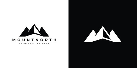 Creative Mount North Logo. Mount Compass Top Mountain North, Peak Hill, Summit for Travel Adventure Outdoor Logo Icon Symbol Vector Design Inspiration. - obrazy, fototapety, plakaty