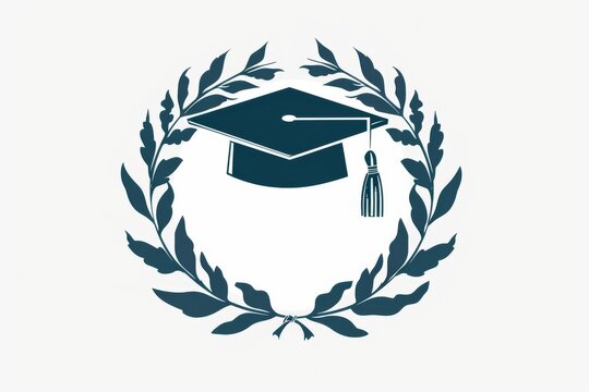 A stylized laurel wreath enclosing a graduation cap. Illustration On a clear white background