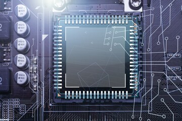 Concept AI technology,  digital chip on circuit board