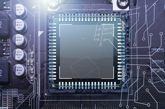 Concept AI technology, digital chip on circuit board