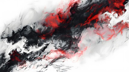 Black and red ink painting of a landscape with Japanese oriental style.