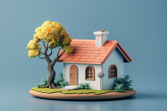 house and tree,3d icon