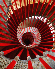 Red and white spiral staircase in Ljubljana Castle, Slovenia