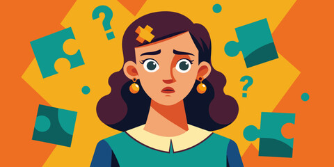 Young puzzled, doubtful, confused woman thinking, trying to find solution, worried expression on his face, concept - Sorry, don't know how it happened. Copy space.