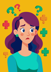 Young puzzled, doubtful, confused woman thinking, trying to find solution, worried expression on his face, concept - Sorry, don't know how it happened. Copy space.