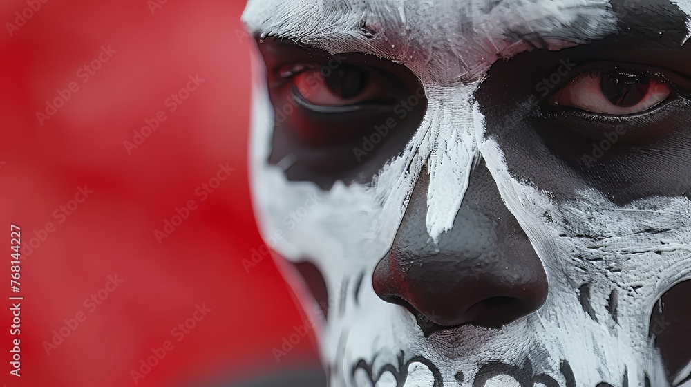 Poster day of the dead skeleton face painting background with space for additional text