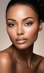 Beautiful young African American woman with clear skin on white background. Skin care.