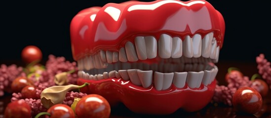 Clean food stuck between teeth and gums. 3D Rendering.