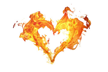 A heart created with flames against a white background - obrazy, fototapety, plakaty