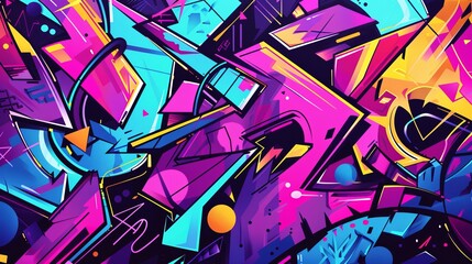 Abstract urban street art graffiti style vector illustration template background in colorful cyber metaverse theme. - obrazy, fototapety, plakaty